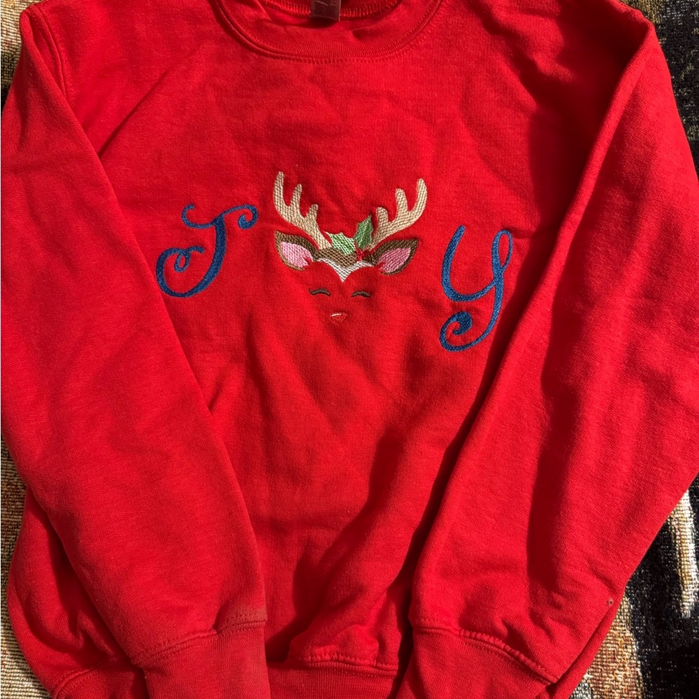 Gildan Red Kids Sweatshirt with Reindeer Design